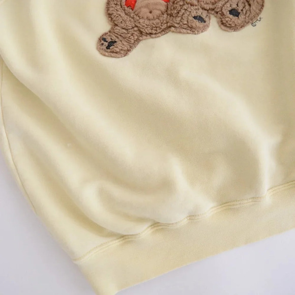 Tsk..Tsk Butter Yellow Pastel  with 2 Fuzzy Bears Crewneck Sweater - Picture 8 of 15